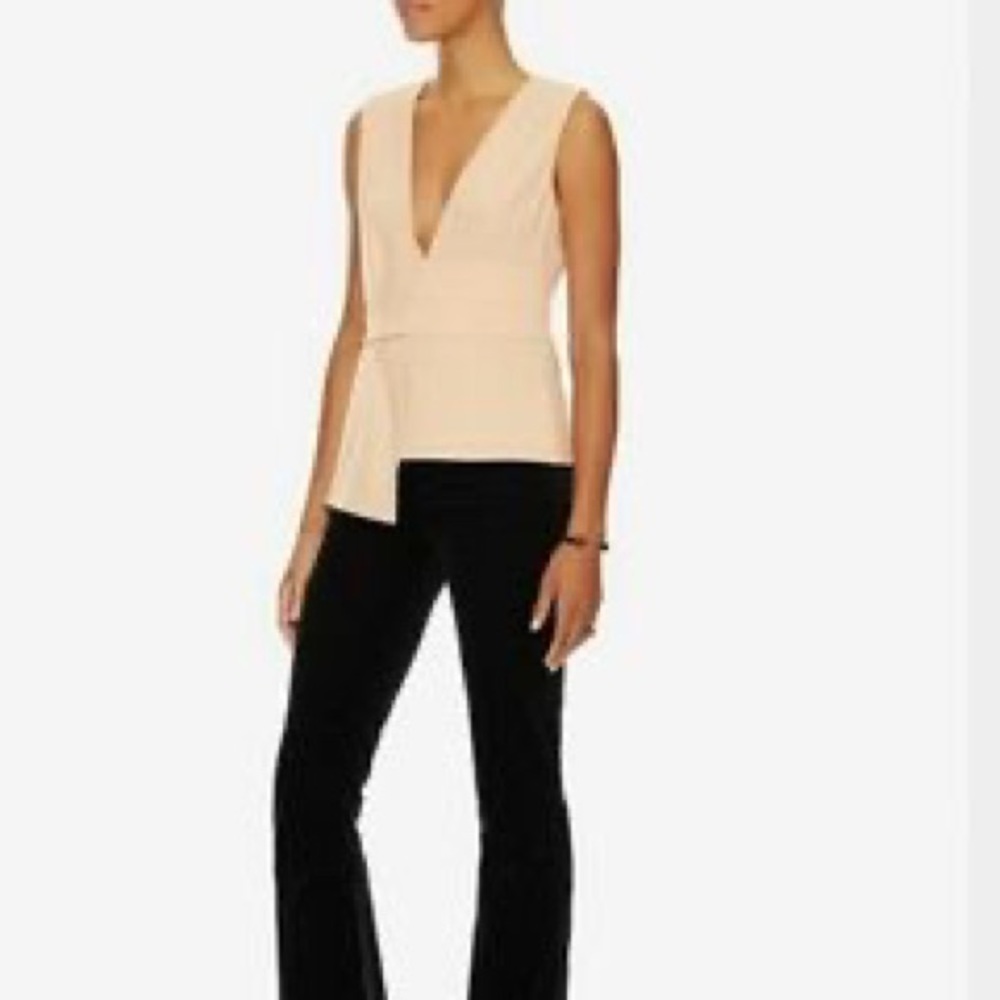 INTERMIX Cream Sleeveless V-Neck Peplum Top